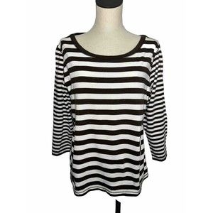 Chico's Brown White Stripes Pima Cotton Blend 3/4 Sleeves VTG Large